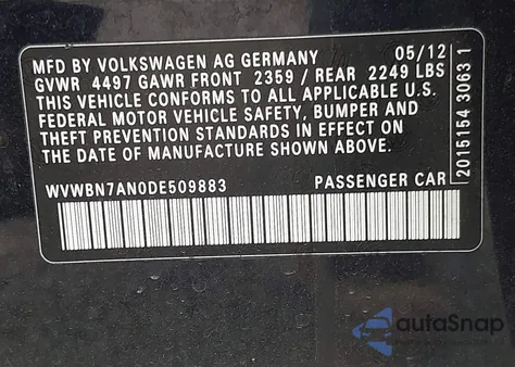 2013 Volkswagen Cc 2.0T Sport z USA, uszkodzony, nr VIN WVWBN7AN0DE509883